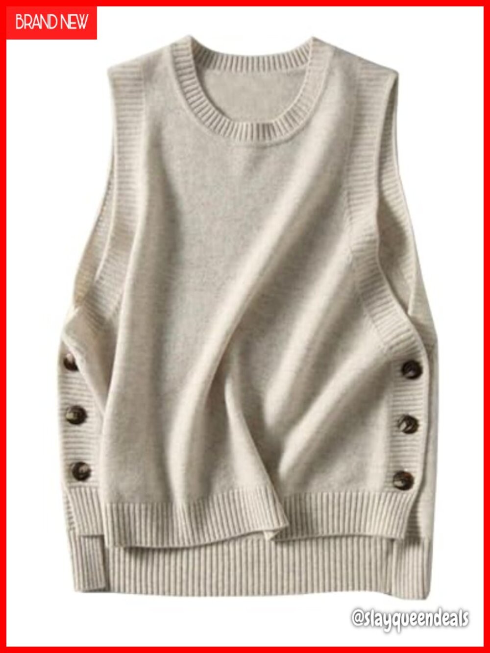 Sleeveless Round Neck Ribbed Knit Button Side Sweater Vest
